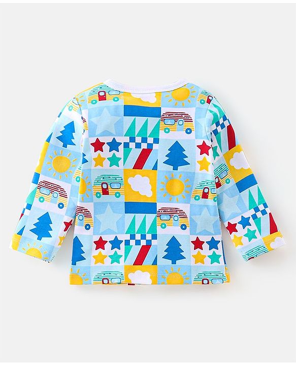 Babyhug Cotton Knit Full Sleeves Vests Vehicle Print Pack of 3 - Yellow Red & Blue
