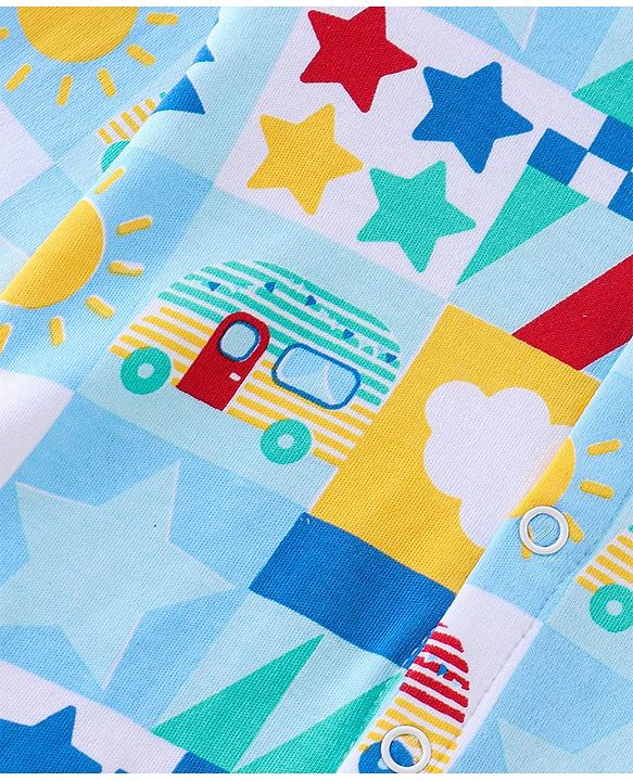 Babyhug Cotton Knit Full Sleeves Vests Vehicle Print Pack of 3 - Yellow Red & Blue