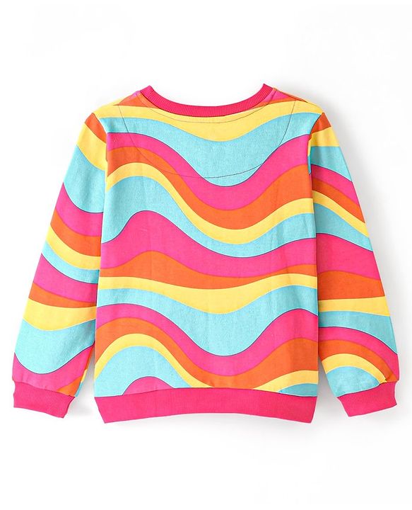Pinekids Cotton Knit Biowash Full Sleeves Sweatshirt With Marble Print - Orange Pink & Blue