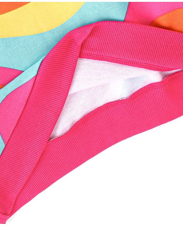 Pinekids Cotton Knit Biowash Full Sleeves Sweatshirt With Marble Print - Orange Pink & Blue
