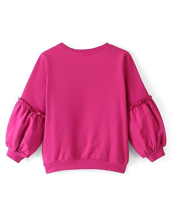 Pine Kids Cotton Full Sleeves Round Neck Biowashed Sweatshirt Unicorn Printed - Fuchsia Fedora
