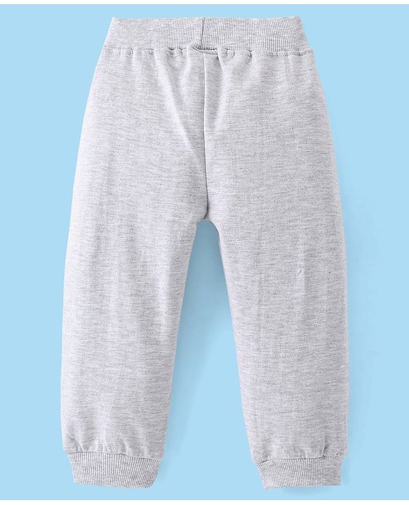 Babyhug Cotton Looper Full Length Lounge Pant Monster on Skateboard Print - Grey