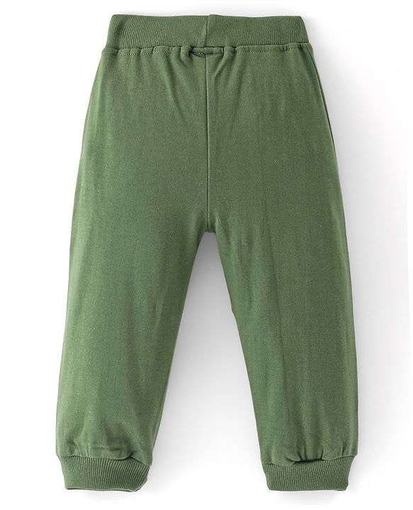 Babyhug Cotton Looper Knit Full Length Text & Giraffe Printed Lounge Pant - Olive Green