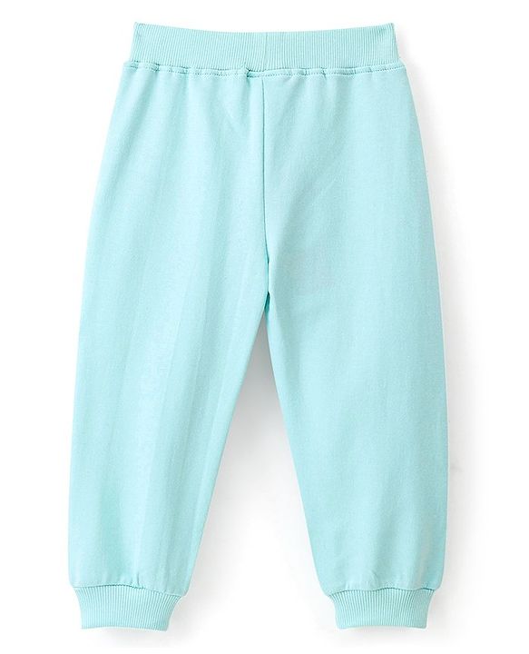 Babyhug Cotton Looper Knit Full Length Butterfly Printed Lounge Pant - Mint Blue