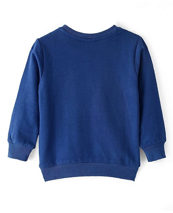 Babyhug Cotton Knit Full Sleeves Text & Animal Graphics Sweatshirt - Blue