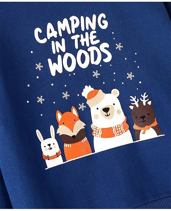 Babyhug Cotton Knit Full Sleeves Text & Animal Graphics Sweatshirt - Blue