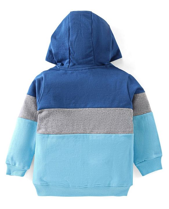 Babyhug Cotton Knit Full Sleeves Sweatshirt with Bear Graphics & Hood - Blue