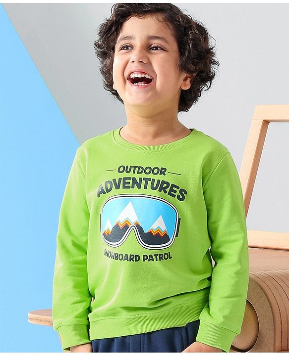 Babyhug Cotton Full Sleeves Sweatshirt With Mountain Graphics Print - Green