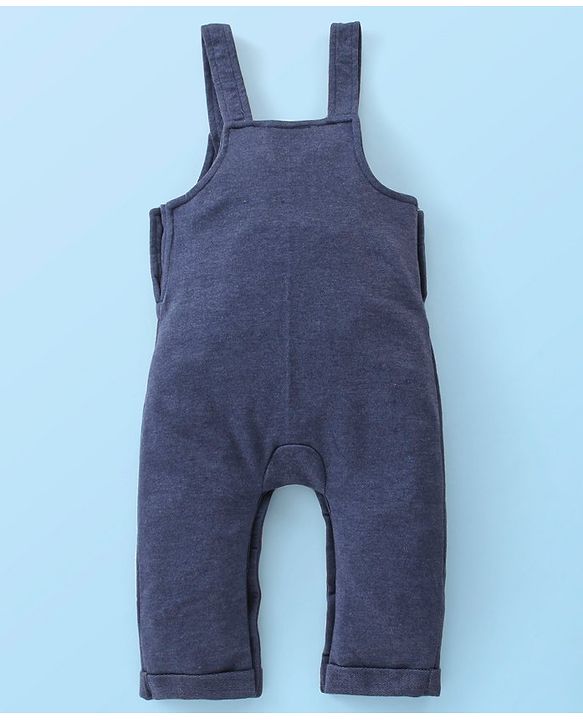 Babyhug 100% Cotton Knit Mickey Mouse Printed Dungaree with Full Sleeves Inner Tee - White & Blue