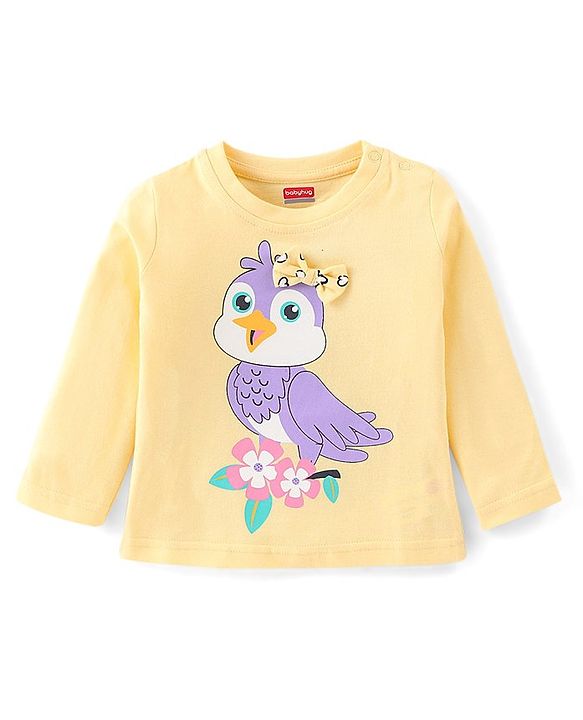 Babyhug Cotton Knit Full Sleeves Owl Printed Night Suit - Yellow
