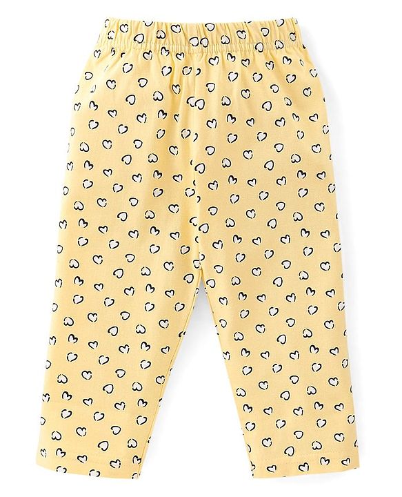 Babyhug Cotton Knit Full Sleeves Owl Printed Night Suit - Yellow