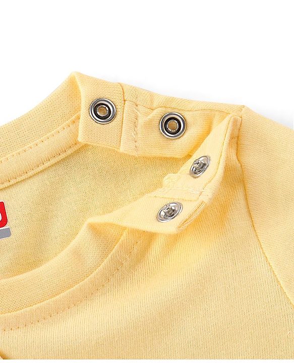 Babyhug Cotton Knit Full Sleeves Owl Printed Night Suit - Yellow