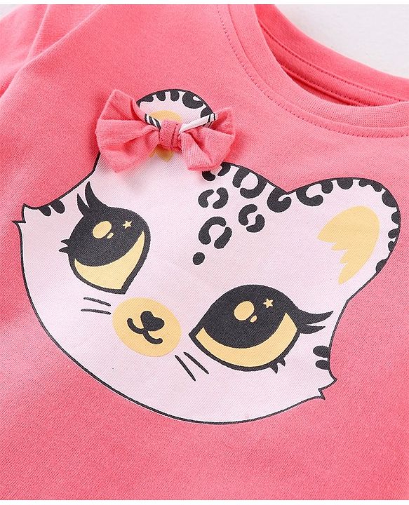 Babyhug Cotton Knit Full Sleeves Night Suit Kitty Print - Pink