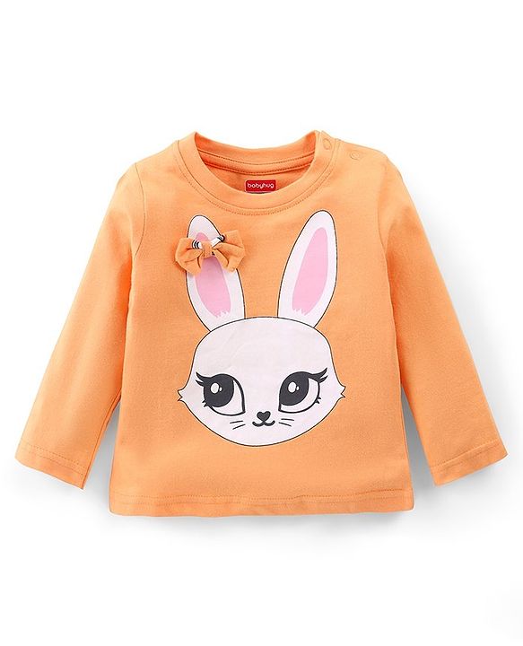 Babyhug Cotton Knit Full Sleeves T-Shirt & Pyjama Set Marie Print & Bow Applique - Orange