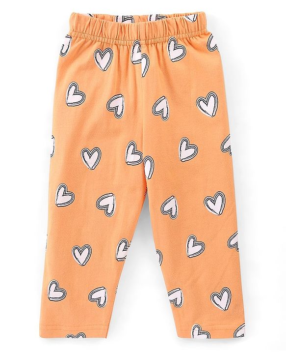 Babyhug Cotton Knit Full Sleeves T-Shirt & Pyjama Set Marie Print & Bow Applique - Orange