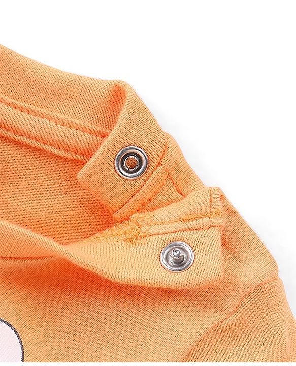 Babyhug Cotton Knit Full Sleeves T-Shirt & Pyjama Set Marie Print & Bow Applique - Orange