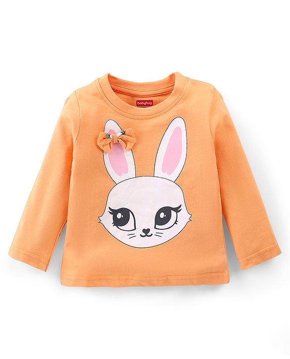 Babyhug Cotton Knit Full Sleeves T-Shirt & Pyjama Set Marie Print & Bow Applique - Orange