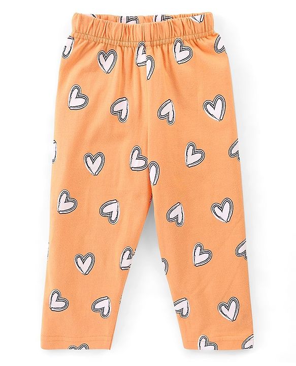 Babyhug Cotton Knit Full Sleeves T-Shirt & Pyjama Set Marie Print & Bow Applique - Orange