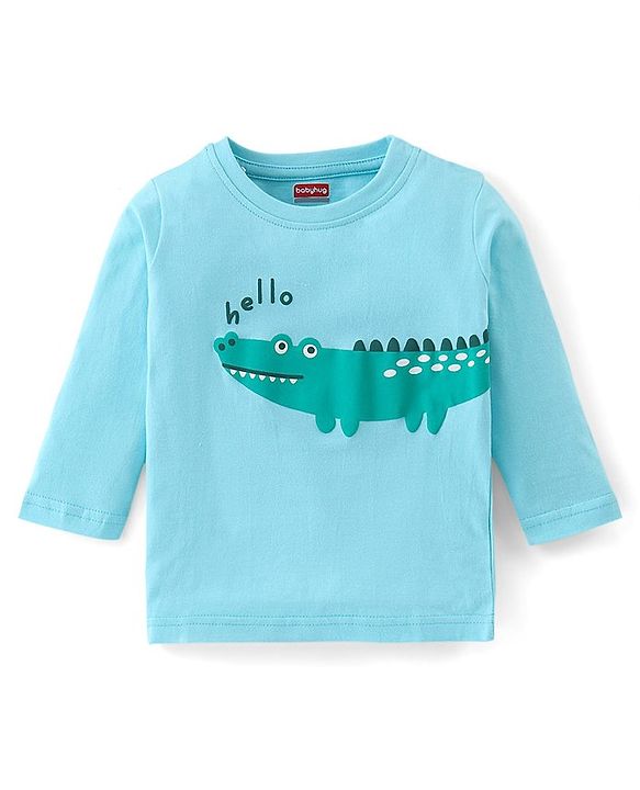 Babyhug Cotton Knit Single Jersey Full Sleeves Night Suit With Crocodile Print - Blue