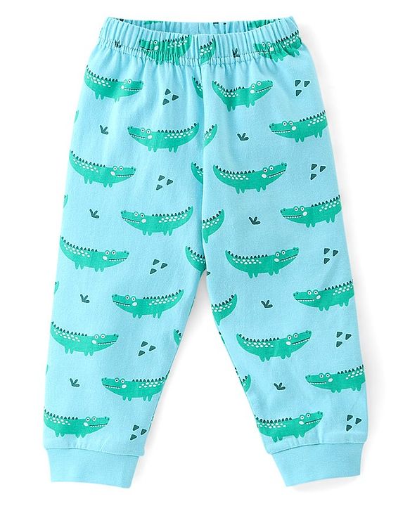 Babyhug Cotton Knit Single Jersey Full Sleeves Night Suit With Crocodile Print - Blue