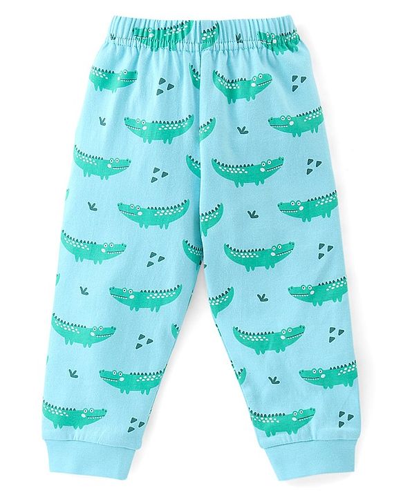 Babyhug Cotton Knit Single Jersey Full Sleeves Night Suit With Crocodile Print - Blue