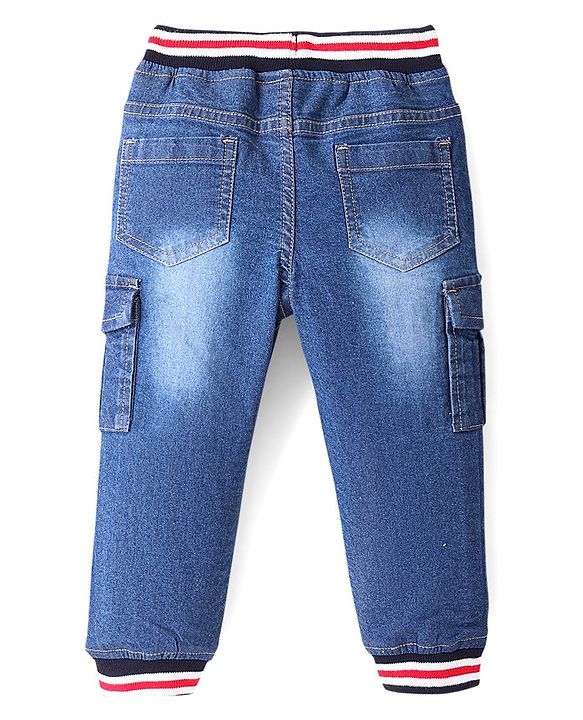 Babyhug Denim Full Length Jogger With Stretch Solid Colour - Blue