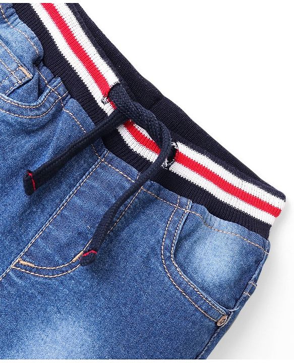 Babyhug Denim Full Length Jogger With Stretch Solid Colour - Blue