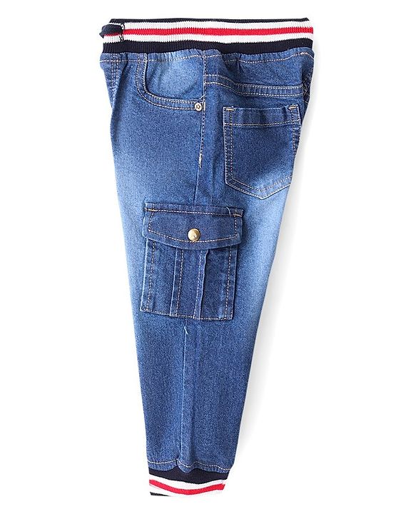 Babyhug Denim Full Length Jogger With Stretch Solid Colour - Blue