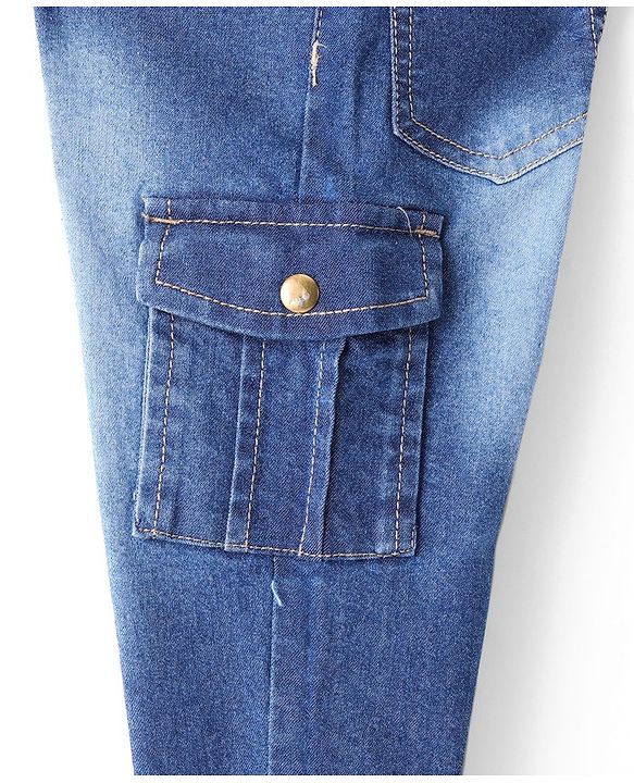 Babyhug Denim Full Length Jogger With Stretch Solid Colour - Blue