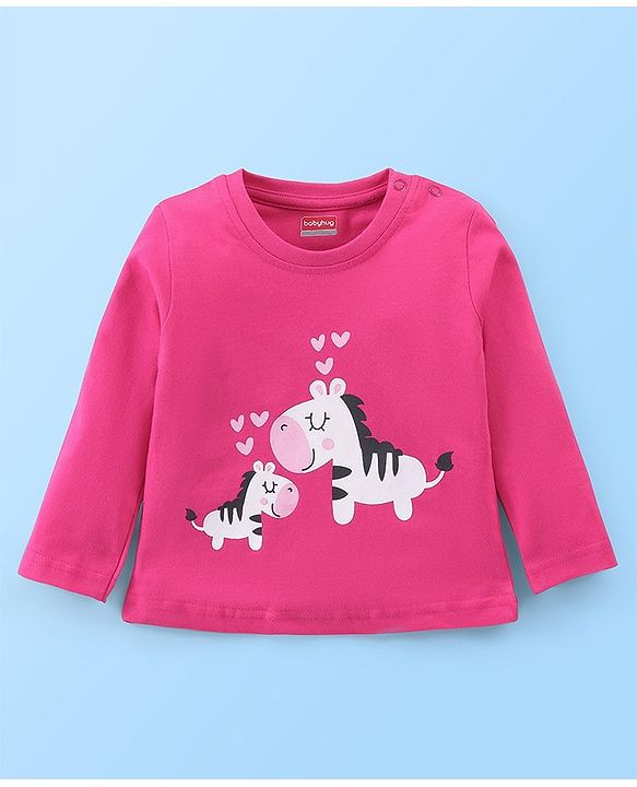 Babyhug Cotton Knit Full Sleeves Night Suit Zebra Print - Pink