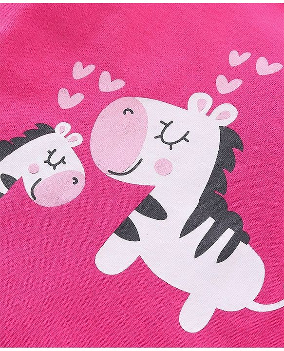 Babyhug Cotton Knit Full Sleeves Night Suit Zebra Print - Pink