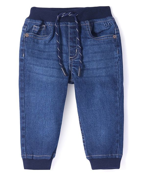 Babyhug Denim Full Length With Stretch Jeans Solid Colour - Blue