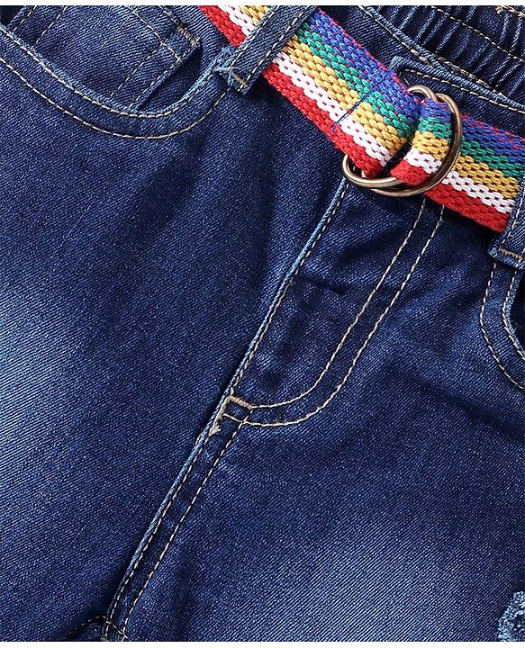 Babyhug Full Length  Jeans With Stretch Solid Color   Fly With Zipper -  Blue