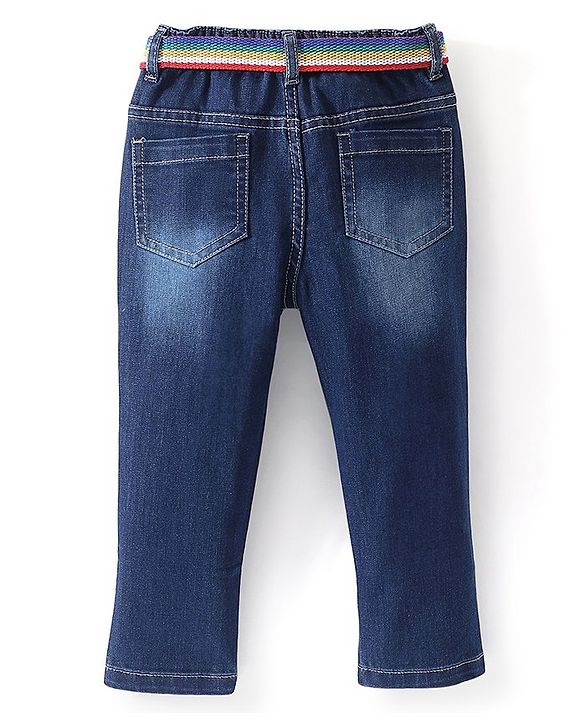 Babyhug Full Length  Jeans With Stretch Solid Color   Fly With Zipper -  Blue