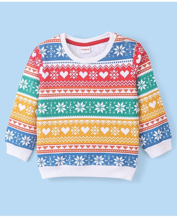 Babyhug 100% Cotton Knit Full Sleeves Snowflakes Printed Sweatshirt - Multicolour