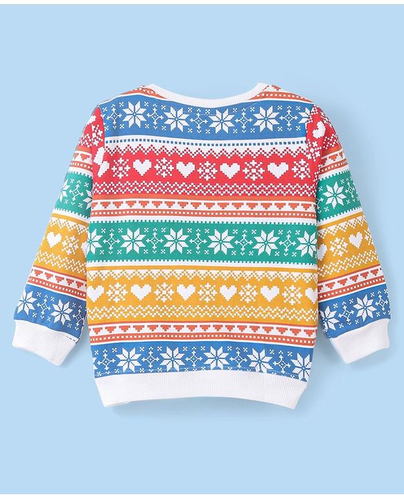 Babyhug 100% Cotton Knit Full Sleeves Snowflakes Printed Sweatshirt - Multicolour