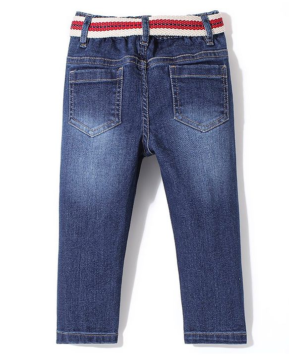 Babyhug Denim Full Length Washed Stretchable Jeans - Blue