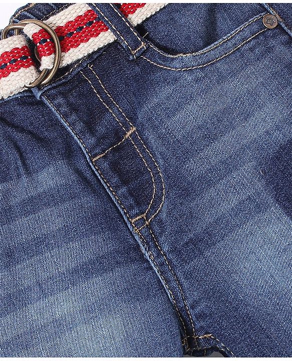Babyhug Denim Full Length Washed Stretchable Jeans - Blue