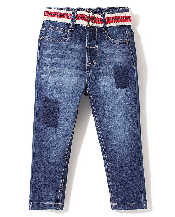 Babyhug Denim Full Length Washed Stretchable Jeans - Blue