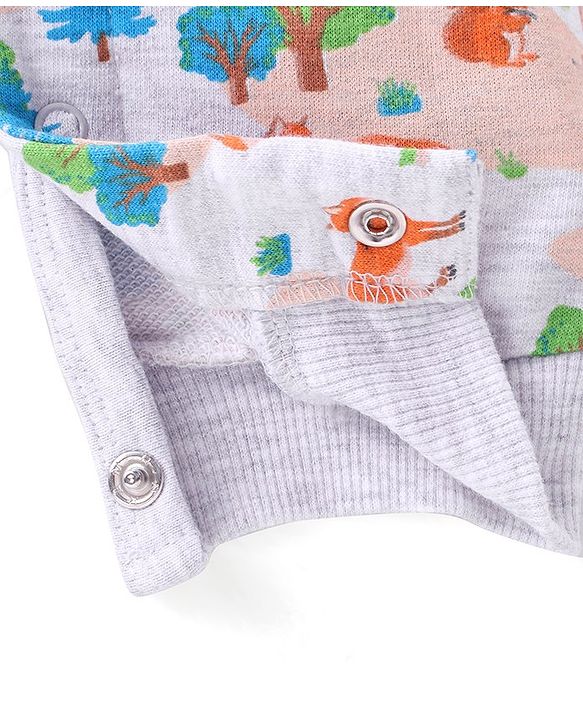 Babyhug Cotton Knit Fox Printed Dungaree with Full Sleeves Solid Colour T-Shirt - Blue & Offwhite