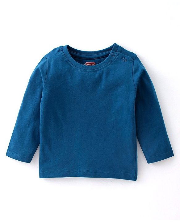 Babyhug Cotton Knit Fox Printed Dungaree with Full Sleeves Solid Colour T-Shirt - Blue & Offwhite