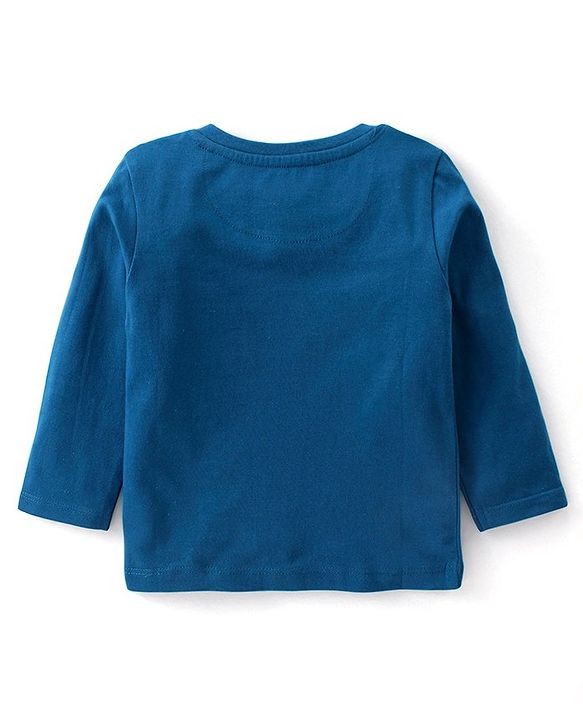 Babyhug Cotton Knit Fox Printed Dungaree with Full Sleeves Solid Colour T-Shirt - Blue & Offwhite