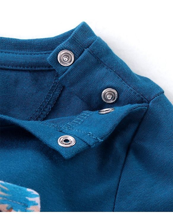 Babyhug Cotton Knit Fox Printed Dungaree with Full Sleeves Solid Colour T-Shirt - Blue & Offwhite