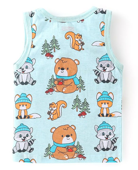 Babyhug 100% Cotton Knit Sleeveless Antibacterial Bear Print Sando Pack of 3 - Multicolour