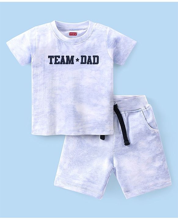 Babyhug 100% Cotton Half Sleeves T-Shirt & Shorts With Text Print - Blue