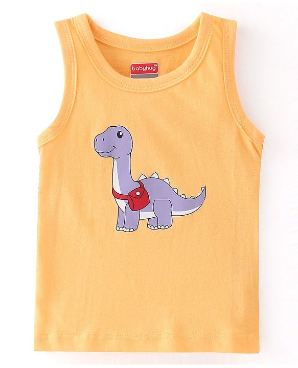 Babyhug 100% Cotton Knit Antibacterial Sleeveless Sando Dino Print Pack of 3 - Multicolour