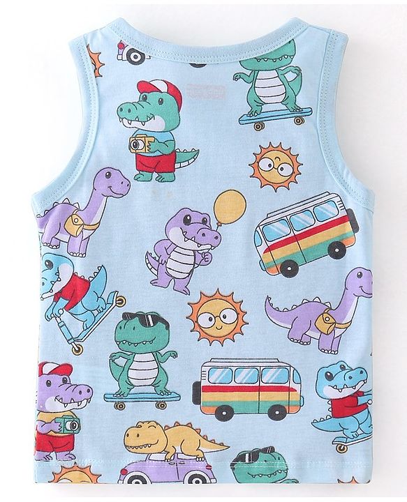 Babyhug 100% Cotton Knit Antibacterial Sleeveless Sando Dino Print Pack of 3 - Multicolour