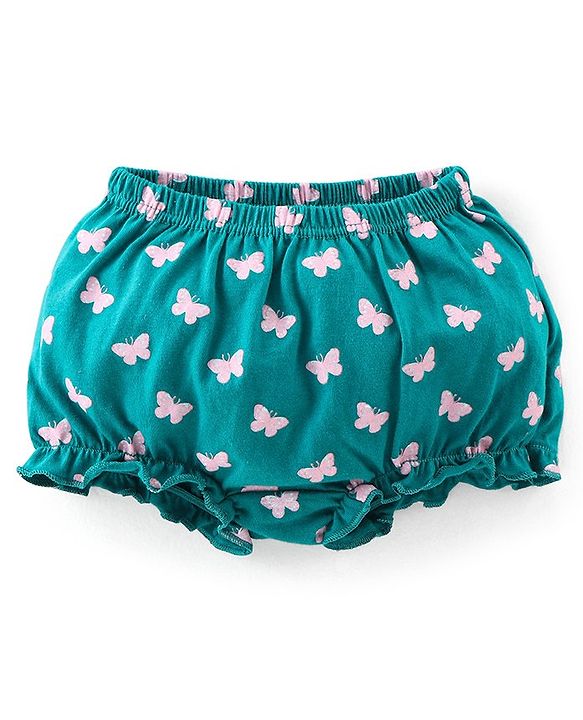 Babyhug 100% Cotton Antibacterial Bloomers Pack of 3 Butterfly Print - Pink & Green