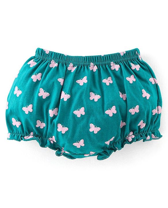 Babyhug 100% Cotton Antibacterial Bloomers Pack of 3 Butterfly Print - Pink & Green
