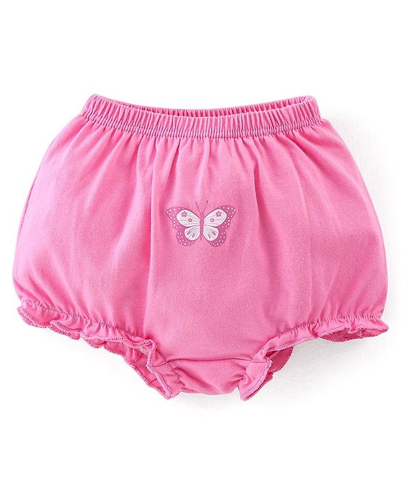 Babyhug 100% Cotton Antibacterial Bloomers Pack of 3 Butterfly Print - Pink & Green